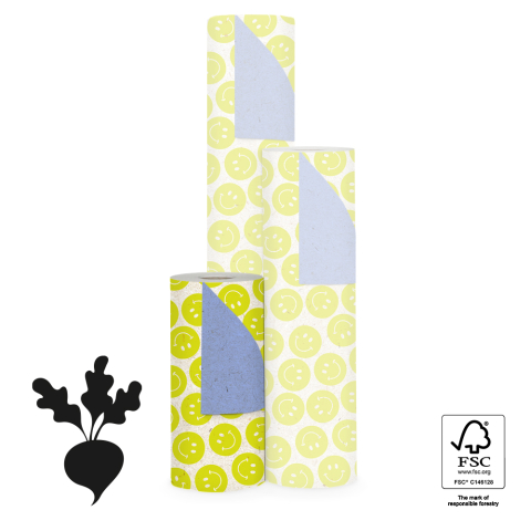 P15.179.030 Inpakpapier - Smiley Lemon Yellow - Blue