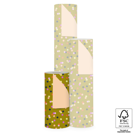 P15.282.030 Inpakpapier - Party Confetti Olive - Peach