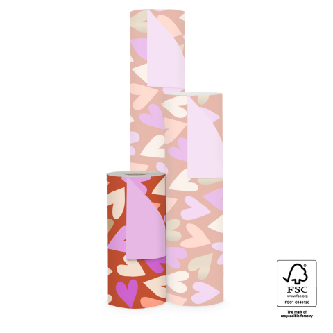 P15.285.030 Inpakpapier - Big Hearts Cognac - Pink