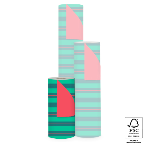 P15.311.030 Inpakpapier - Stripe Chalk Green - Red