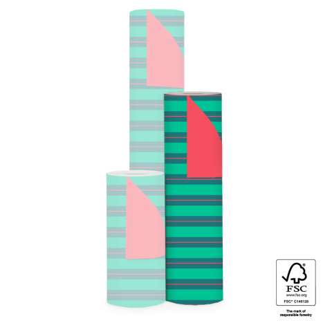 P15.311.050 Inpakpapier - Stripe Chalk Green - Red