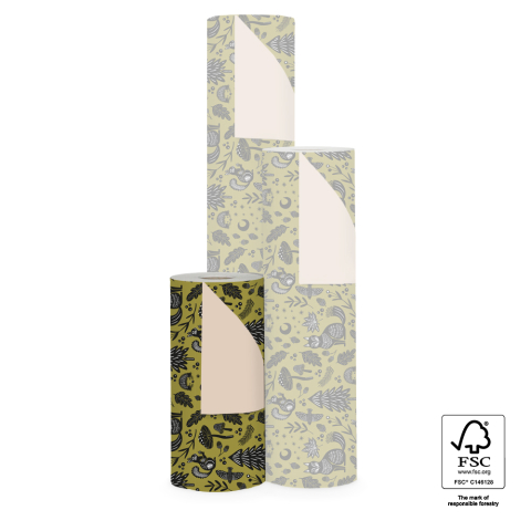 P15.314.030 Inpakpapier - Nature Animals Olive - Beige