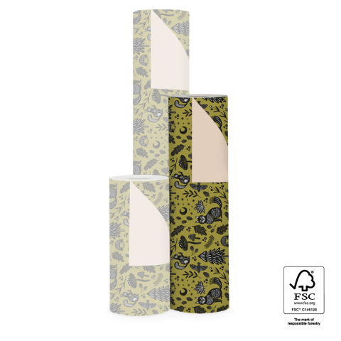 P15.314.050 Inpakpapier - Nature Animals Olive - Beige