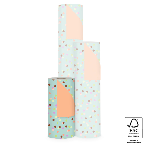 P15.327.030 Inpakpapier - Party Confetti Pistache - Peach