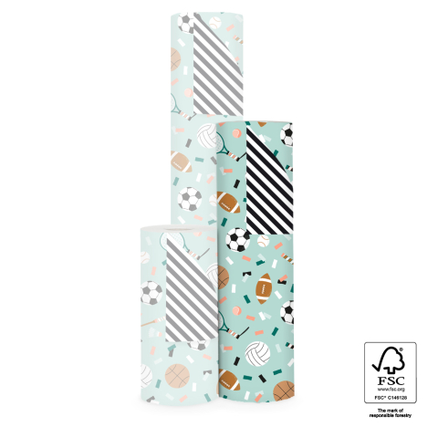 P15.329.050 Inpakpapier - Sports Pistache - Stripe Black