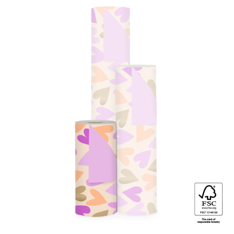 P15.333.030 Inpakpapier - Big Hearts Gold - Pink