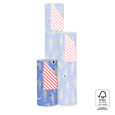 P15.339.030 Inpakpapier - Shark Silver - Stripe Salmon