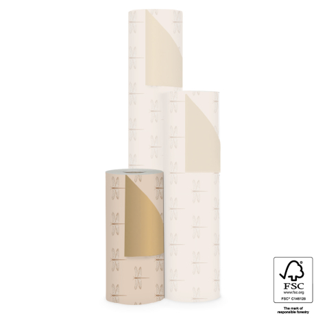 P15.349.030 Inpakpapier - Dragonfly Beige - Gold