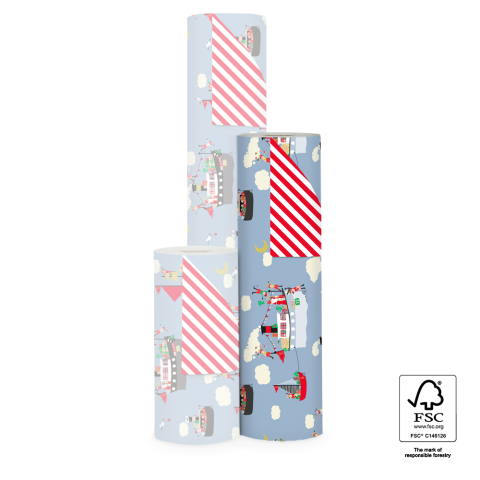 P30.296.050 Sint Inpakpapier - Pakjesboot Blue - Stripes Red