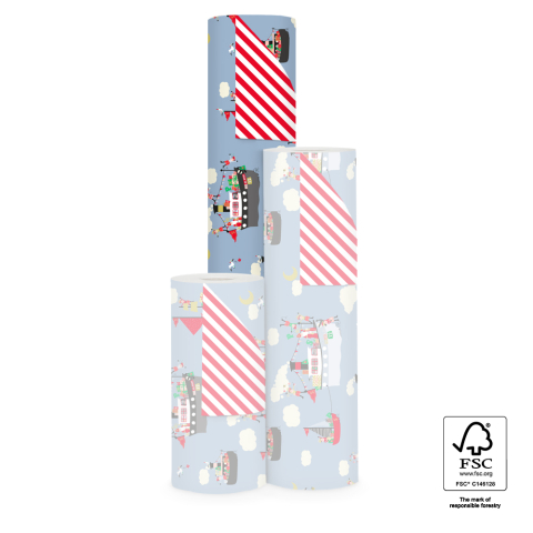 P30.296.070 Sint Inpakpapier - Pakjesboot Blue - Stripes Red