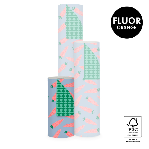 P30.297.030 Sint Inpakpapier - Wortel Fluor Orange - Harlequin Green