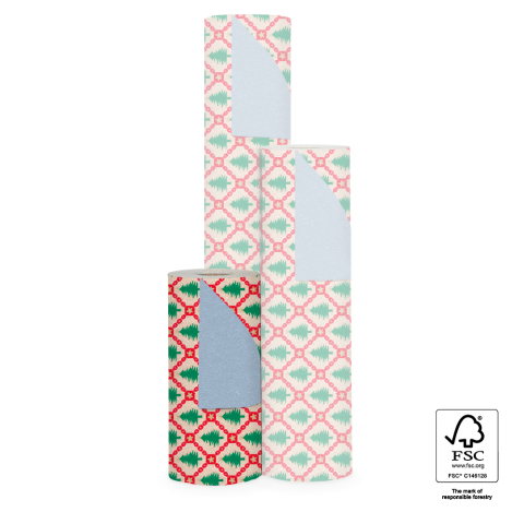 P35.299.030 X-mas Inpakpapier - Tree Check Red - Blue