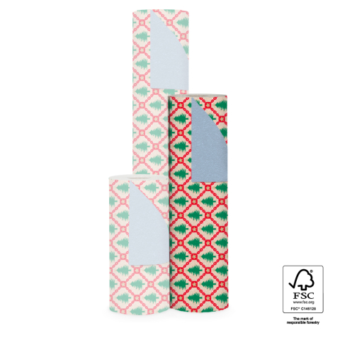 P35.299.050 X-mas Inpakpapier - Tree Check Red - Blue