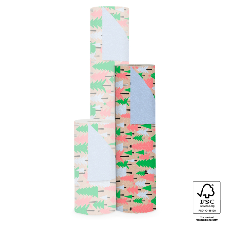 P35.300.050 X-mas Inpakpapier - Tree Graphic Beige - Blue