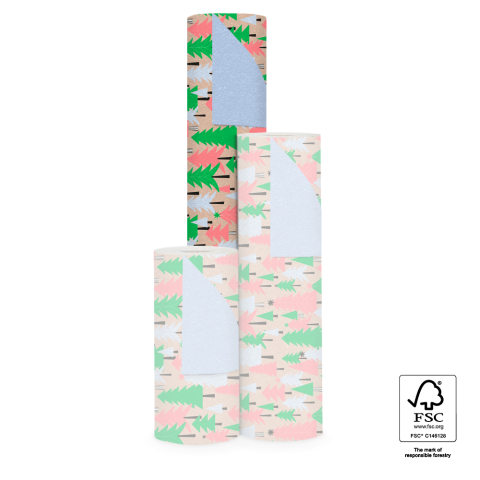 P35.300.070 X-mas Inpakpapier - Tree Graphic Beige - Blue