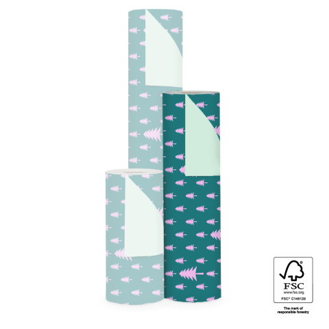 P35.320.050 X-mas Inpakpapier - Tree Jade Green/Pink - Pastel Mint