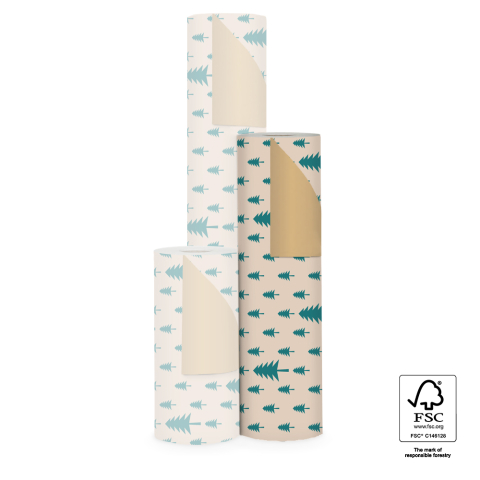 P35.321.050 X-mas Inpakpapier - Tree Beige/Jade Green - Gold