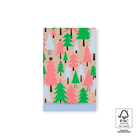 P38.300.012 X-mas Cadeauzakjes - Tree Graphic Beige - Blue - 12 x 19 cm