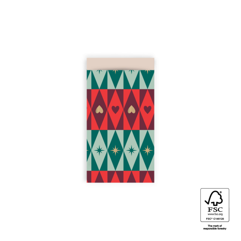 P38.304.007 X-mas Cadeauzakjes - Festive Green - Beige - 7 x 13 cm