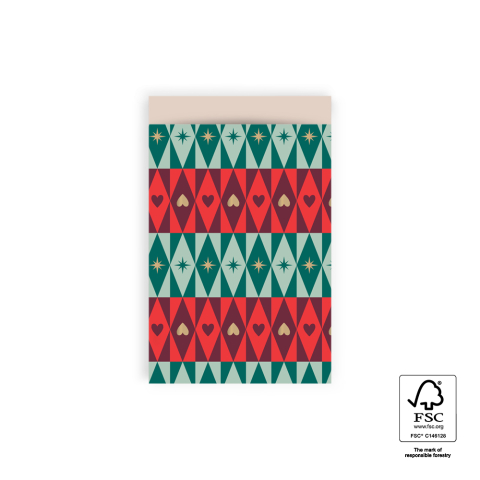 P38.304.012 X-mas Cadeauzakjes - Festive Green - Beige - 12 x 19 cm