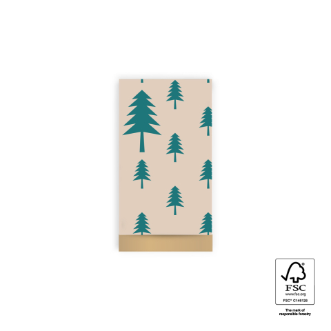 P38.321.007 X-mas Cadeauzakjes - Tree Beige/Jade Green - Gold - 7 x 13 cm