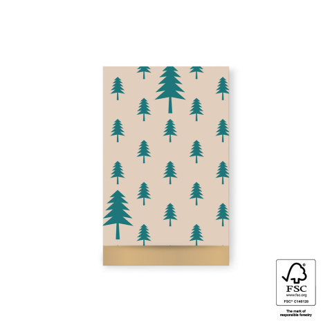 P38.321.012 X-mas Cadeauzakjes - Tree Beige/Jade Green - Gold - 12 x 19 cm