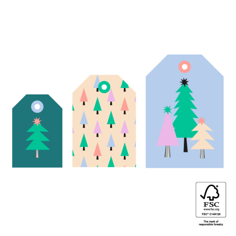 P39.019.075 X-mas Cadeaulabel Multi Sizes - Trees (S - M - L)