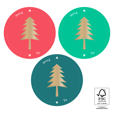 P39.156.250 X-mas Stickers Multi - Tree Gold Text - Red