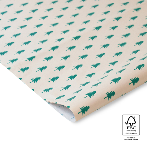 P39.510.070 X-mas Vloeipapier - Trees - Beige/Jade Green