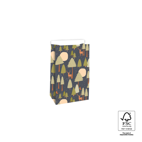 P39.705.012 X-mas Blokbodemzakken - Holy Night Olive - 12 x 7 x 19 cm