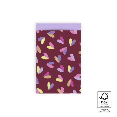 P43.194.012 Cadeauzakjes - Hearts Duo Beet Red - Lilac - 12 x 19 cm