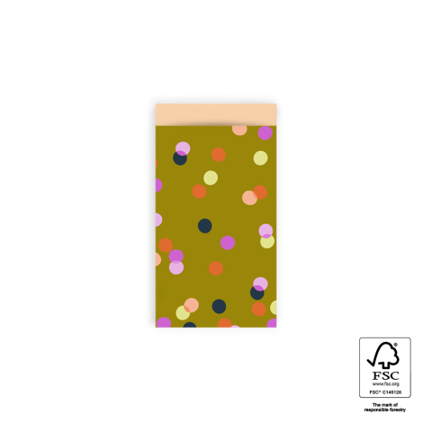 P43.282.007 Cadeauzakjes - Party Confetti Olive - Peach - 7 x 13 cm