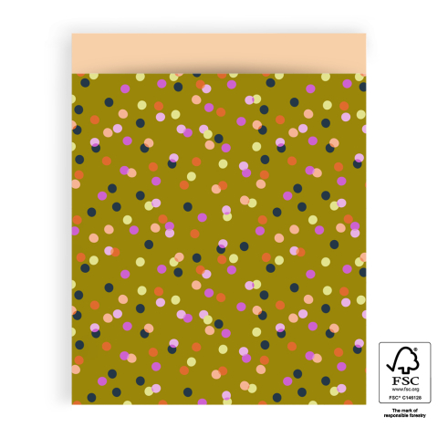 P43.282.027 Cadeauzakjes - Party Confetti Olive - Peach - 27 x 34 cm