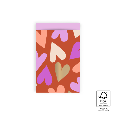 P43.285.012 Cadeauzakjes - Big Hearts Cognac - Pink - 12 x 19 cm