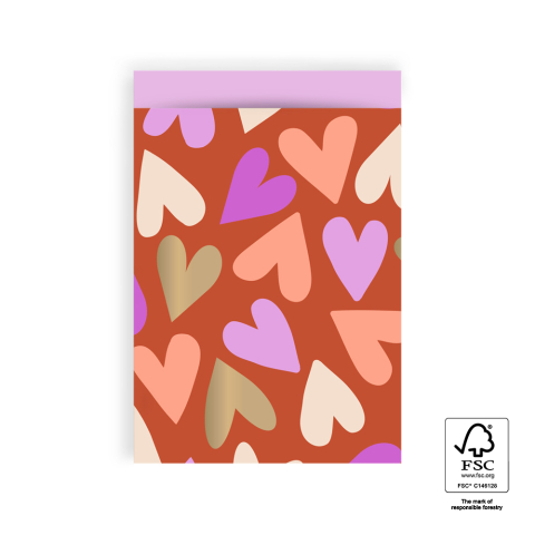 P43.285.017 Cadeauzakjes - Big Hearts Cognac - Pink - 17 x 25 cm