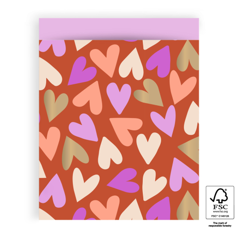 P43.285.027 Cadeauzakjes - Big Hearts Cognac - Pink - 27 x 34 cm