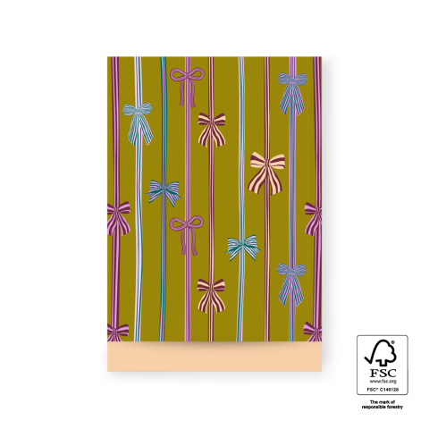 P43.293.017 Cadeauzakjes - Bow Parade Olive - Peach - 17 x 25 cm