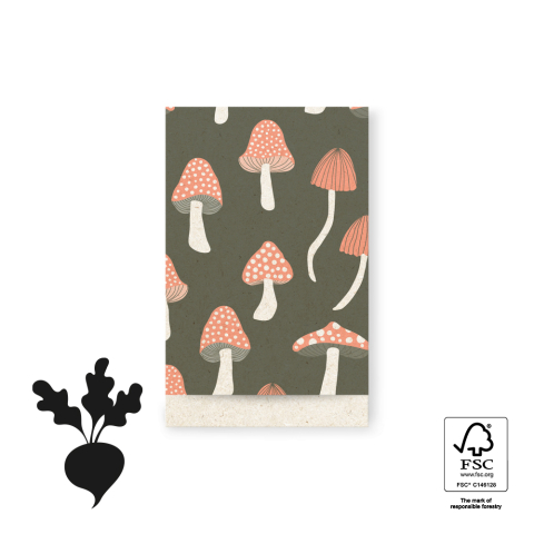 P43.307.012 Cadeauzakjes - Mushrooms Forest Green - 12 x 19 cm