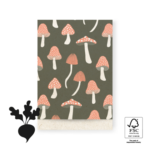 P43.307.017 Cadeauzakjes - Mushrooms Forest Green - 17 x 25 cm