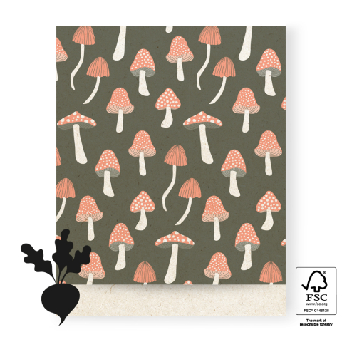 P43.307.027 Cadeauzakjes - Mushrooms Forest Green - 27 x 34 cm