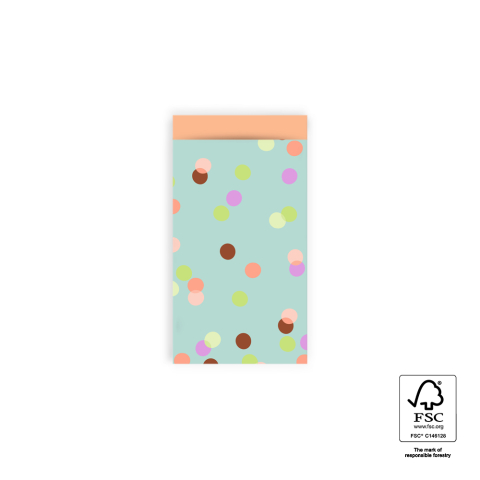 P43.327.007 Cadeauzakjes - Party Confetti Pistache - Peach - 7 x 13 cm