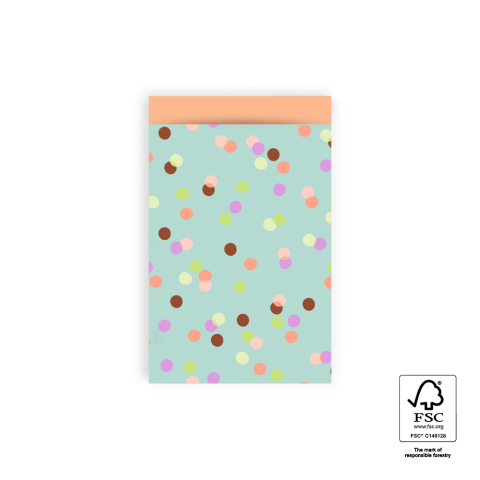 P43.327.012 Cadeauzakjes - Party Confetti Pistache - Peach - 12 x 19 cm