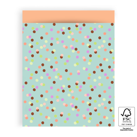 P43.327.027 Cadeauzakjes - Party Confetti Pistache - Peach - 27 x 34 cm