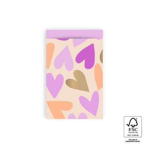 P43.333.012 Cadeauzakjes - Big Hearts Gold - Pink - 12 x 19 cm