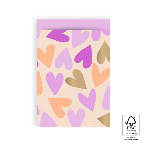P43.333.017 Cadeauzakjes - Big Hearts Gold - Pink - 17 x 25 cm