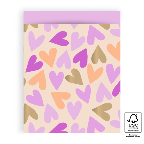 P43.333.027 Cadeauzakjes - Big Hearts Gold - Pink - 27 x 34 cm