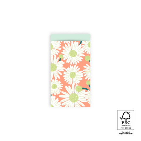 P43.348.007 Cadeauzakjes - Daisy Peach - Pastel Mint - 7 x 13 cm