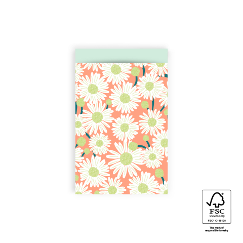 P43.348.012 Cadeauzakjes - Daisy Peach - Pastel Mint - 12 x 19 cm