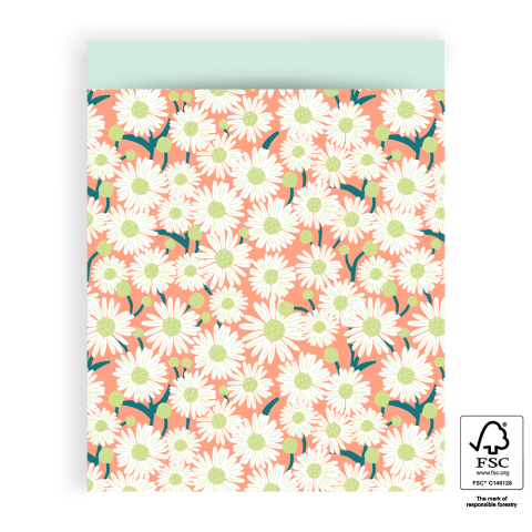 P43.348.027 Cadeauzakjes - Daisy Peach - Pastel Mint - 27 x 34 cm