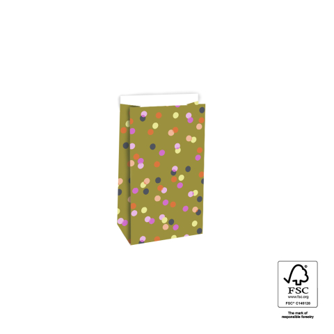 P44.083.012 Blokbodemzakken - Party Confetti Olive - 12 x 7 x 19 cm